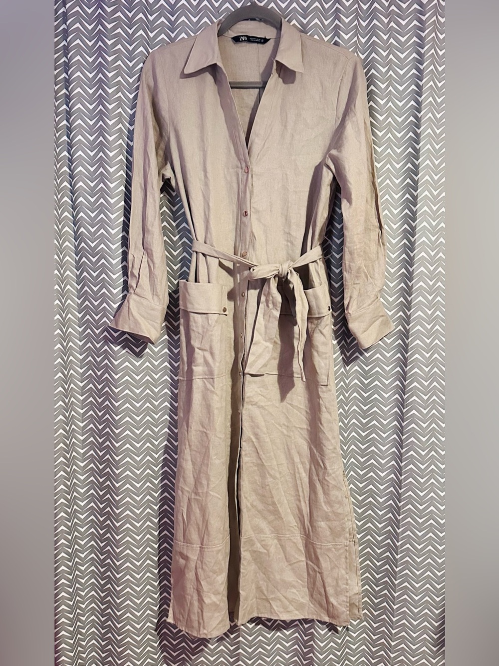 Zara | Linen Blend Midi Dress, Small - Picture 2 of 8